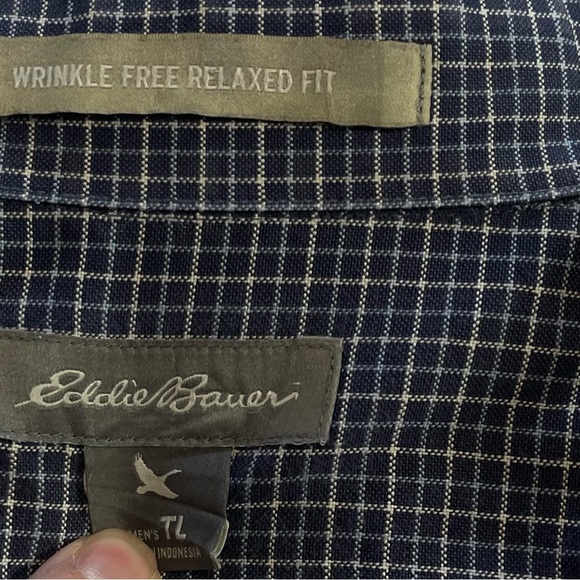 Eddie Bauer Navy Checkered Dress Shirt
Size large‎ tall business casual - Picture 3 of 8